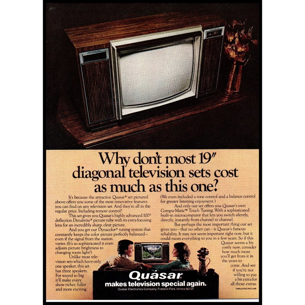 1979 Quasar Floor Model TV Television Vintage Print Ad 70s Tech Wall Art Photo